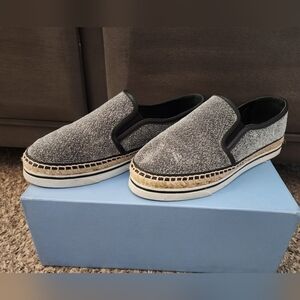 Jimmy Choo Silver Slip-On Espadrille Sneakers
